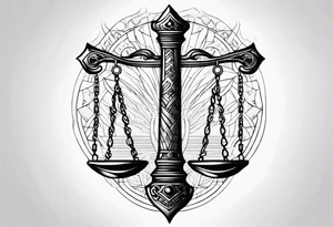 Sword with Libra scales fine lines tattoo idea