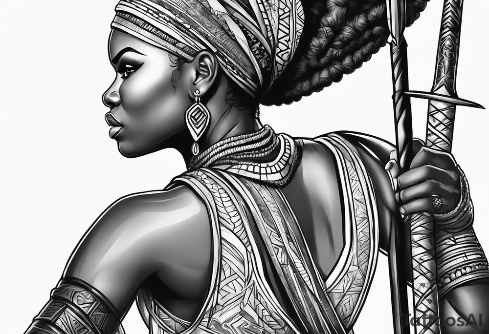 African woman warrior with spear tattoo idea