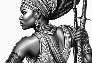 African woman warrior with spear tattoo idea