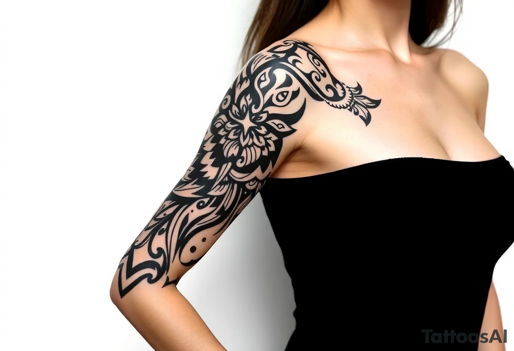 bold line dark shamanstyle tattoo idea