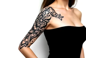 bold line dark shamanstyle tattoo idea
