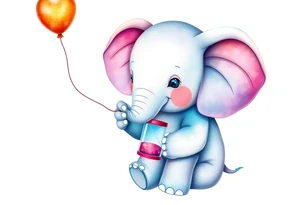 Baby elephant holding autism puzzle balloon holding hour glass tattoo idea