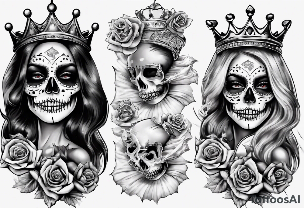 santa la muerta with money and crown
on card tattoo idea