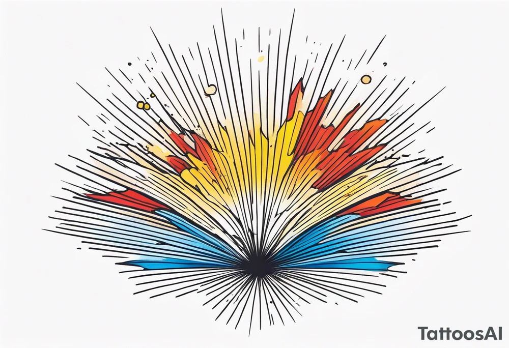 sunburst with yellow, orange, red, and blue colors tattoo idea