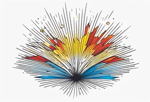 sunburst with yellow, orange, red, and blue colors tattoo idea