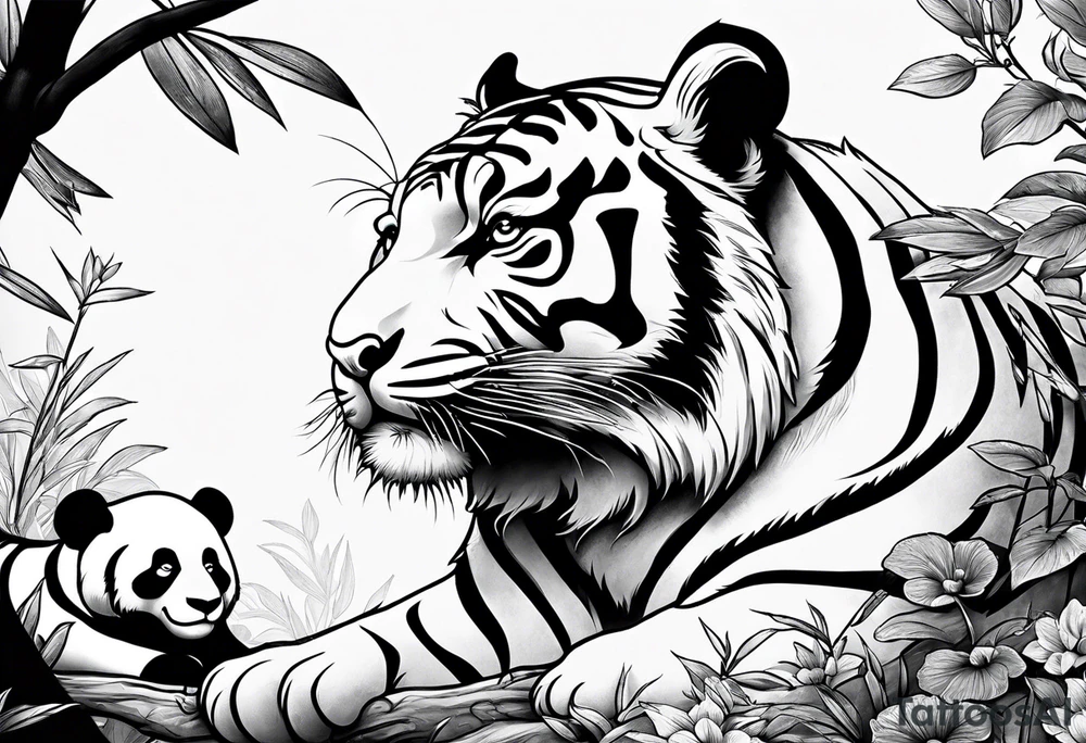 Baby tiger and panda hanging out tattoo idea