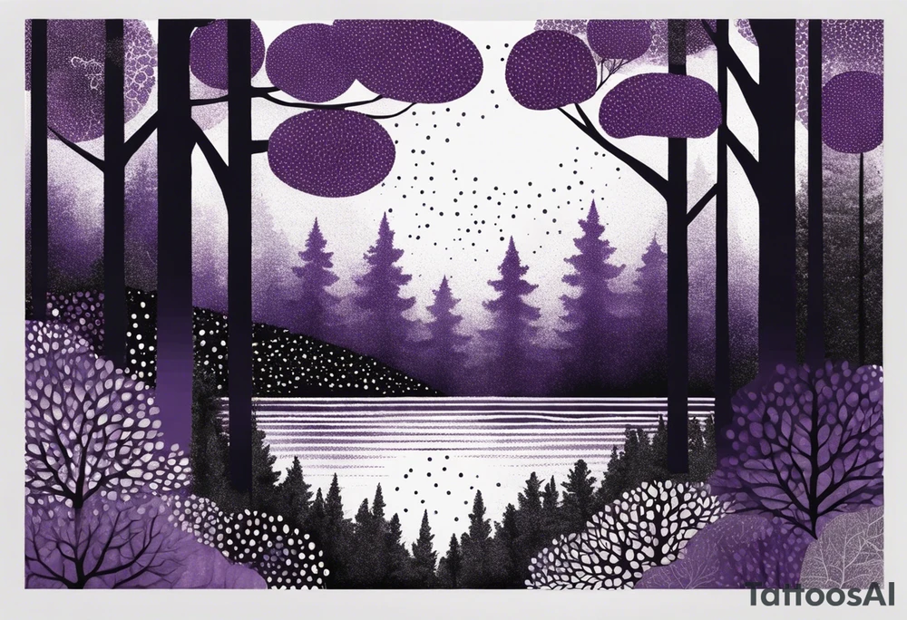 forest, lineswork, purple and black tattoo idea