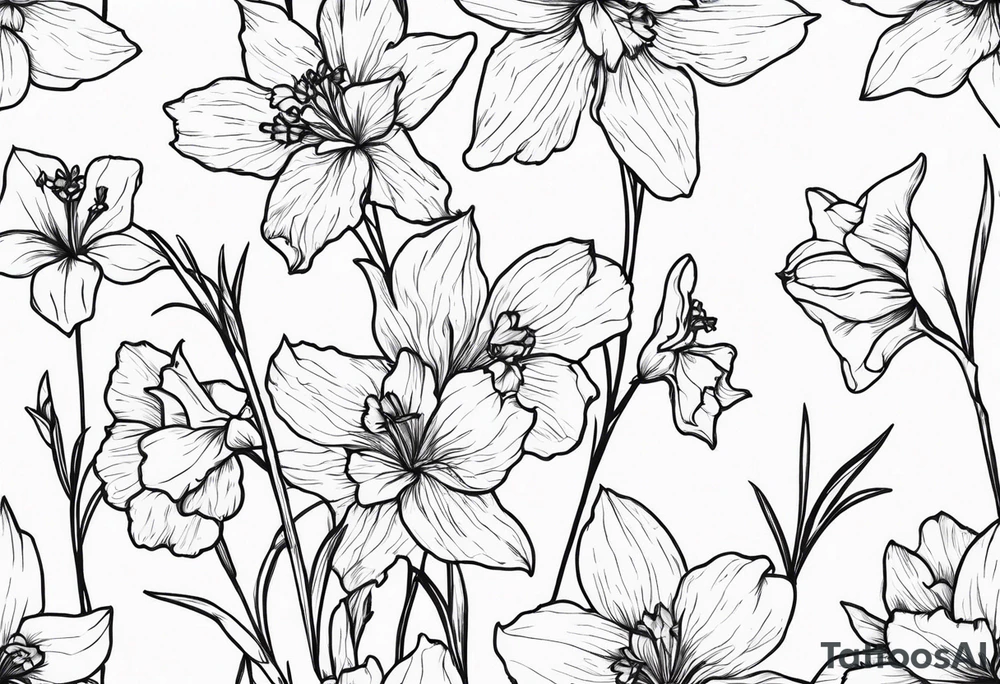 Larkspur flowers and narcissus flowers tattoo idea