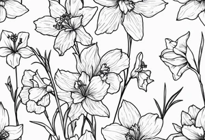 Larkspur flowers and narcissus flowers tattoo idea