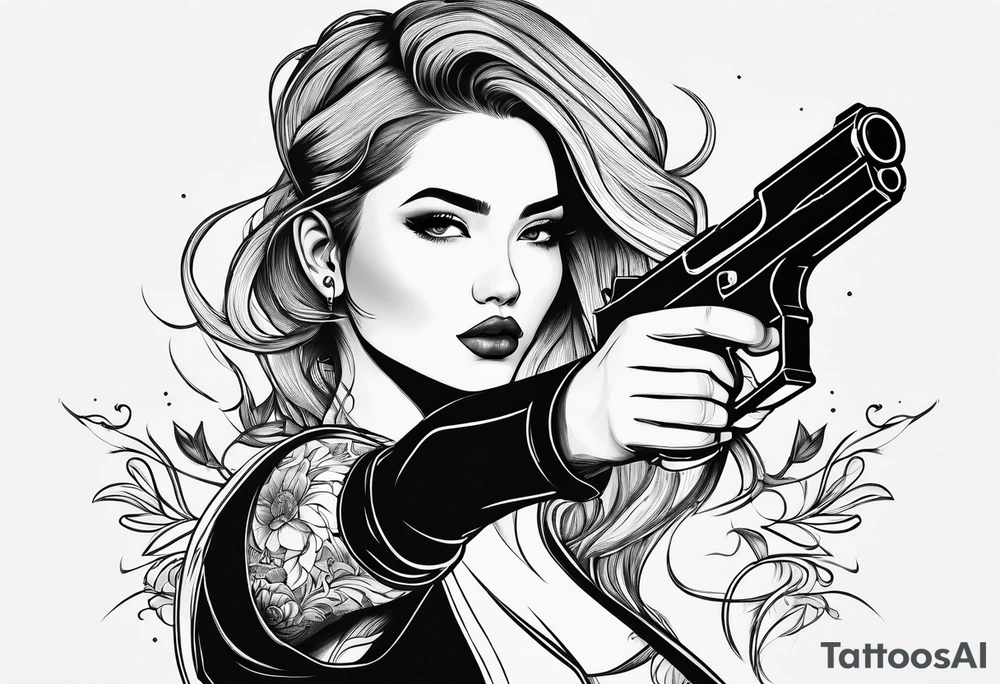 plynesian girl plays with gun tattoo idea