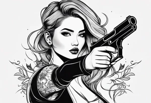 plynesian girl plays with gun tattoo idea