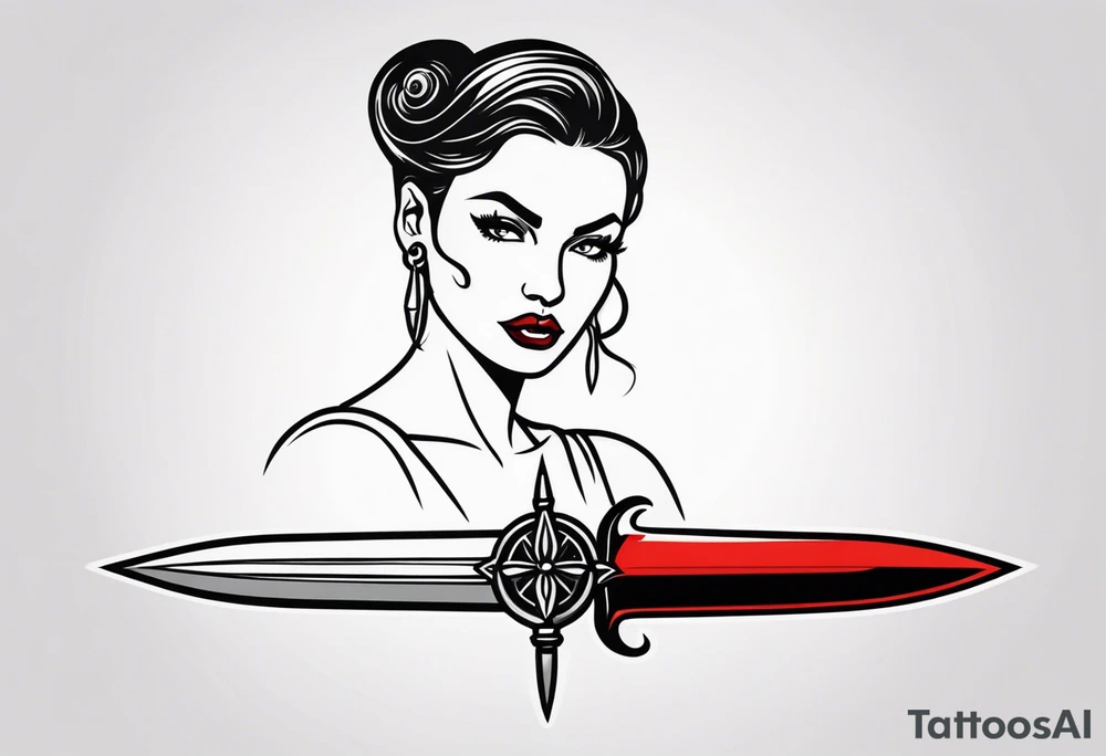 Dagger with a woman on the blade tattoo idea