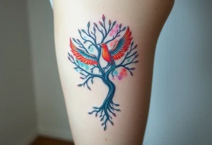 magical tree of life with a phoenix tattoo idea