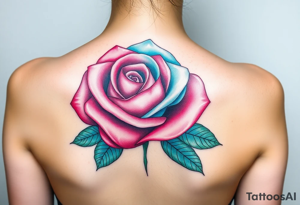 a rose with 3 colors, ruby as the base, aquamarine as the next layer and pink as the middle tattoo idea