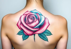 a rose with 3 colors, ruby as the base, aquamarine as the next layer and pink as the middle tattoo idea