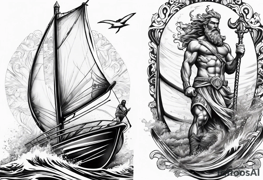 Poseidon als Windsurfer tattoo idea