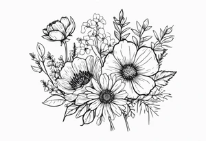 wildflower bouquet with birthflowers for April, May, June, august, october, november tattoo idea