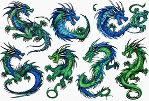 blue dragon tangled with a green dragon tattoo idea