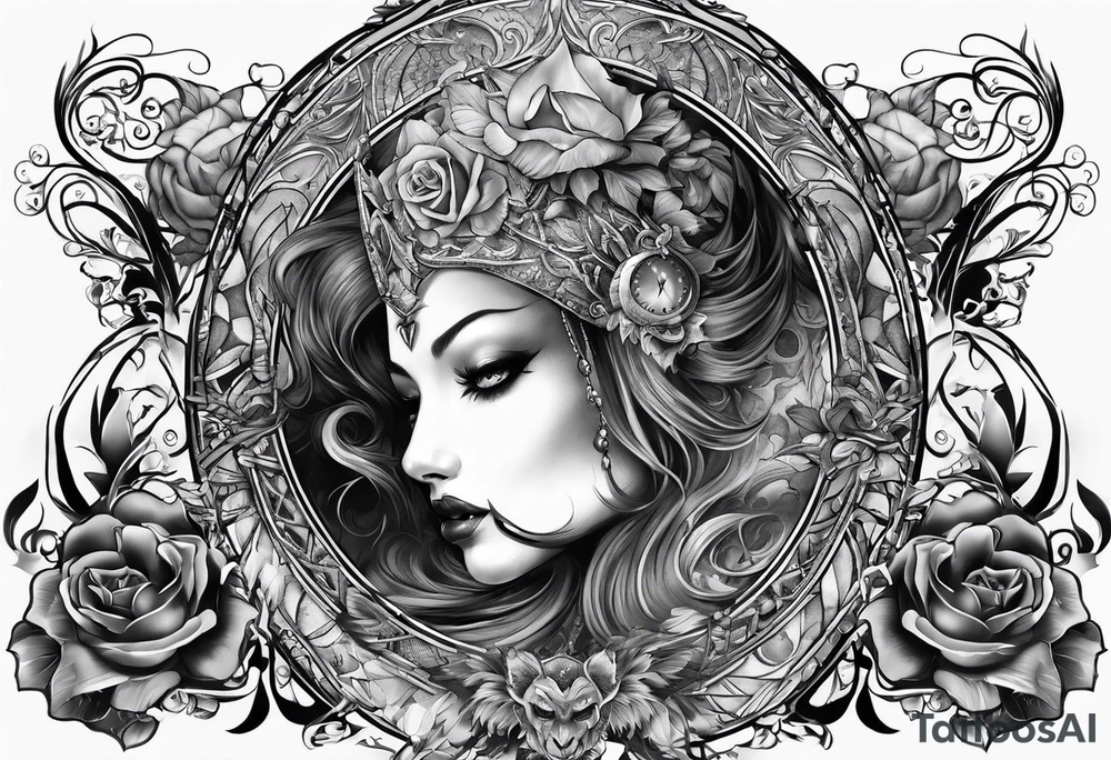 Sleeve tattoo. Good vs evil. Gothic elements, tattoo idea Sleeve tattoo. Good vs evil. Gothic elements, tattoo idea