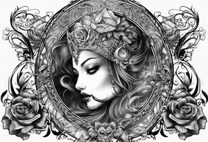 Sleeve tattoo. Good vs evil. Gothic elements, tattoo idea