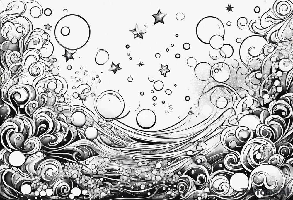 Draw me some magical really simple underwater bubbles and simple stars tattoo idea