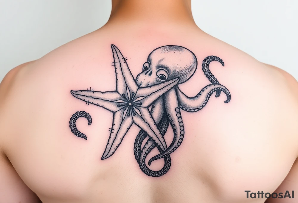 Starfish and Octopus embracing tattoo idea