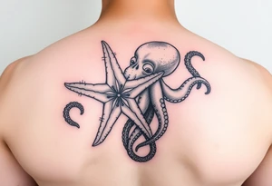 Starfish and Octopus embracing tattoo idea