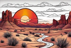 Red rock desert sunset tattoo idea