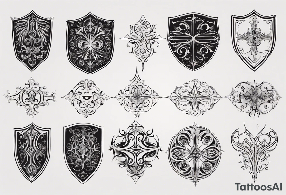 Shield symmetrical filigree tattoo idea