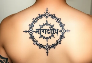 Create a tattoo that writes the Hindi word "Anichya" with A circle or spiral, which represents the cyclical nature of life and death tattoo idea