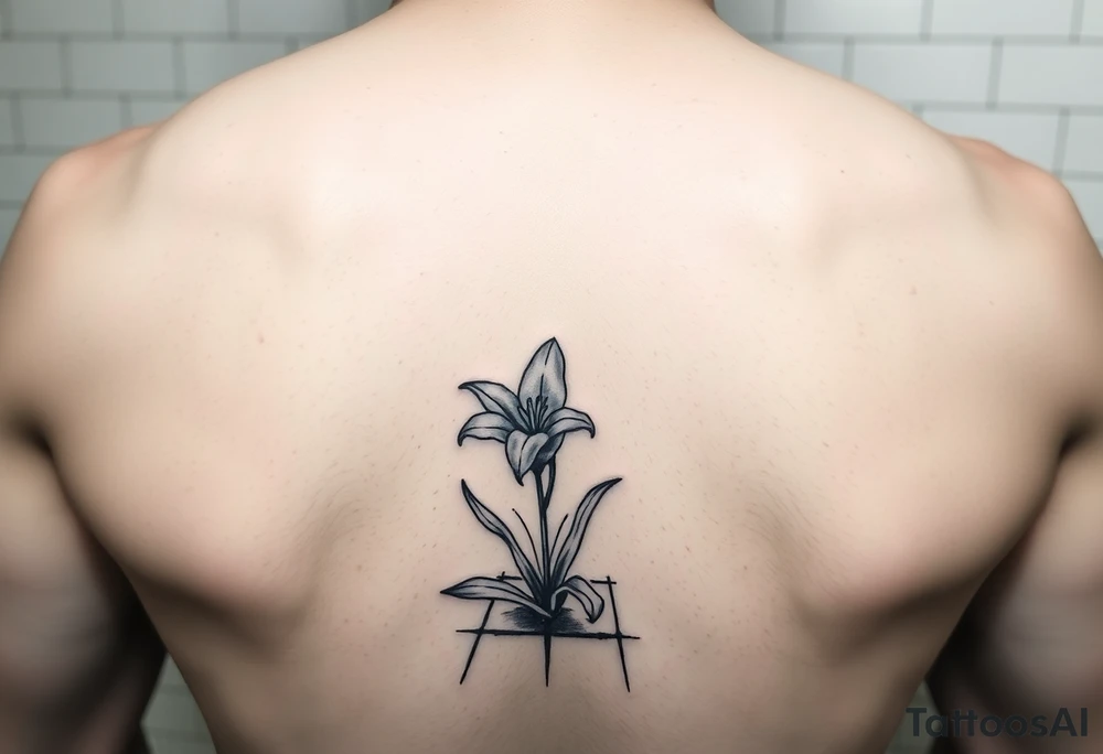 bathroom with lily coming up out of tile floor tattoo idea