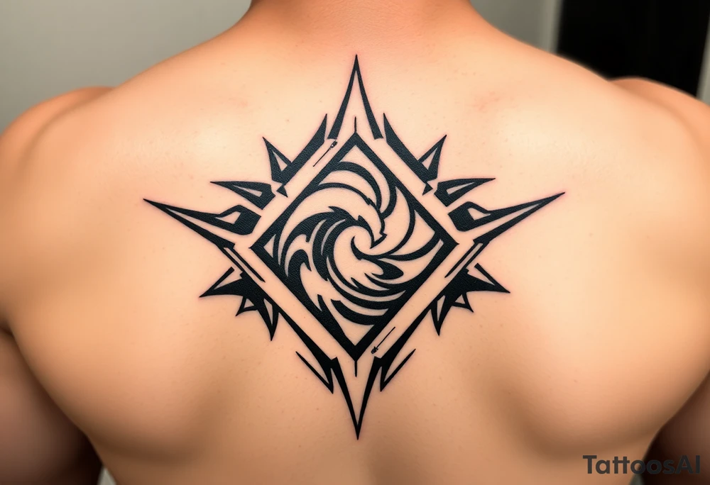 A sharp edged rip curl wave inside of an elongated diamond tattoo idea