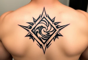 A sharp edged rip curl wave inside of an elongated diamond tattoo idea