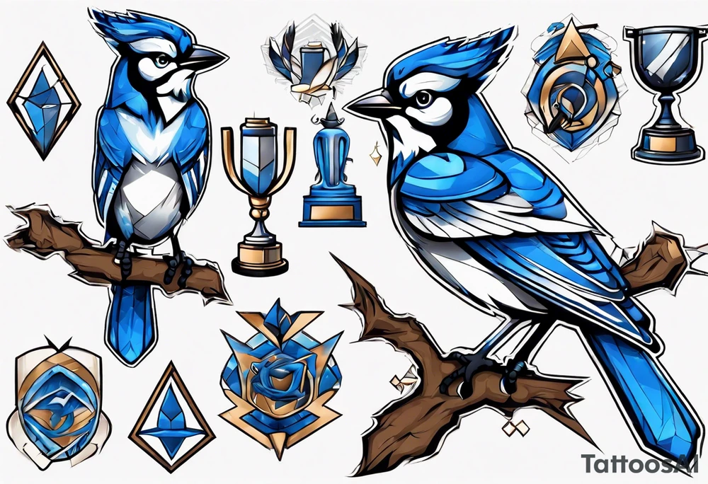 bluejay with trophy tattoo idea