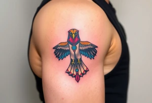 An Egyptian Falcon (Horus) Carrying a Rosary (only red , blue and black are possible colors) tattoo idea