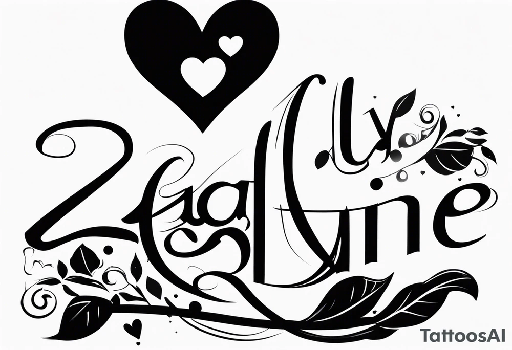 the name Zaqlyne with a heart after it tattoo idea