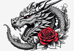 aesthetic dragon with skull and rose tattoo idea