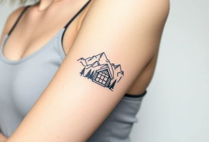 Mountains framed by a cabin window tattoo idea