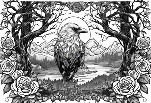 rose lightening rain raven tree of life tattoo idea