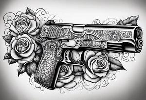 Arm sleeve pistols alligators roses tattoo idea