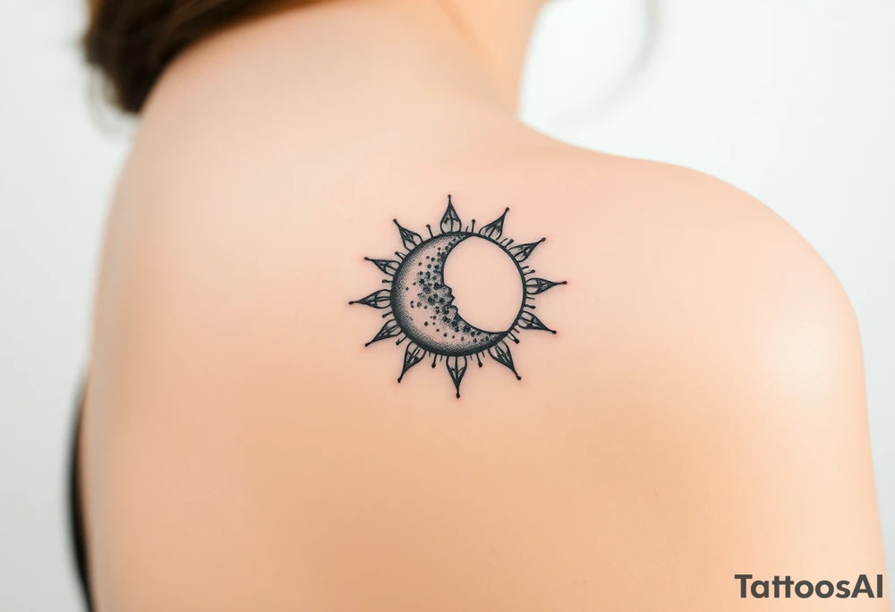 celestial sun and moon embrace with constellation patterns tattoo idea
