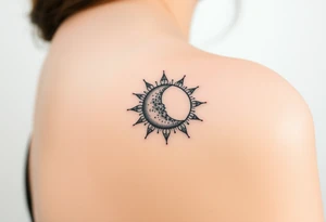 celestial sun and moon embrace with constellation patterns tattoo idea