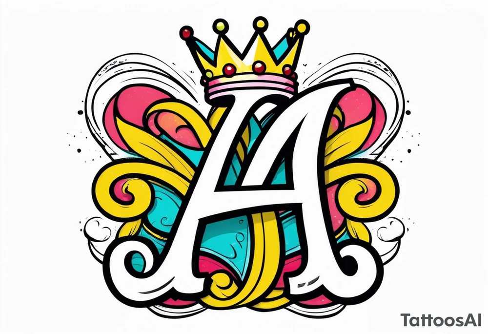 the letter A in cursive with a crown over it that has a money sign in it that can fit on a forearm tattoo idea
