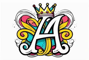 the letter A in cursive with a crown over it that has a money sign in it that can fit on a forearm tattoo idea