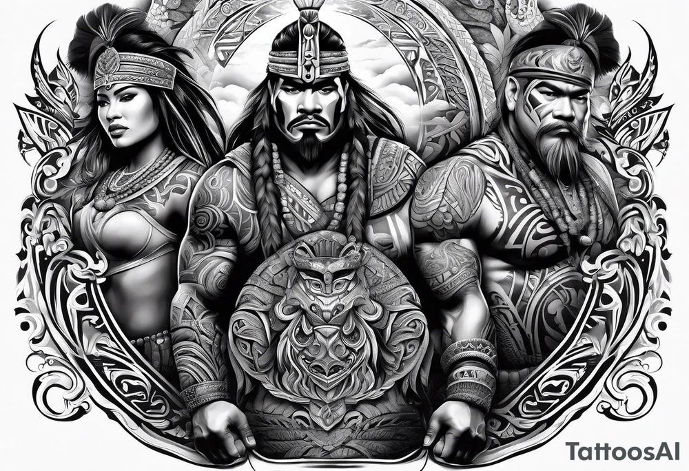 Maori warrior protecting family tattoo idea