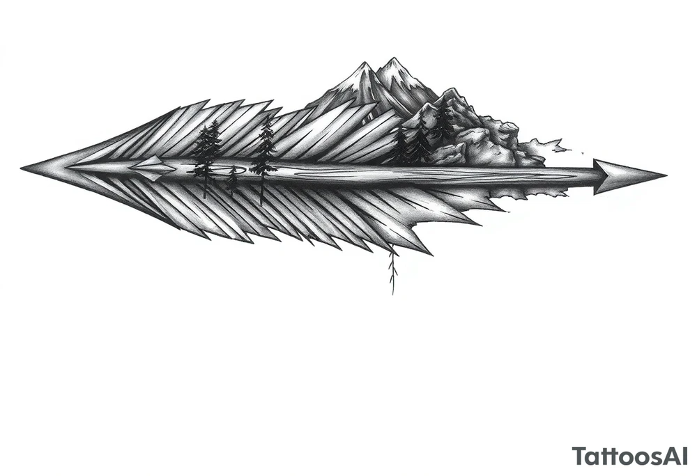 Arrow the Arrowhead is a mountaintop
The Fletching is made of Pine Trees
The Shaft is made of detailed wood tattoo idea