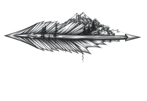 Arrow the Arrowhead is a mountaintop
The Fletching is made of Pine Trees
The Shaft is made of detailed wood tattoo idea