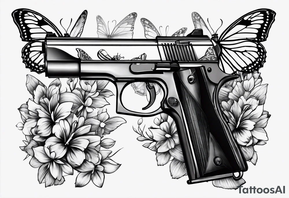 Small Gun and butterflies tattoo idea