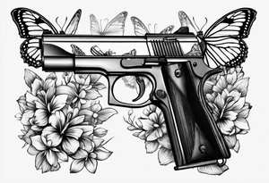 Small Gun and butterflies tattoo idea