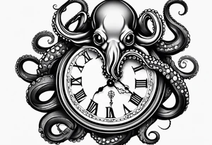 pocket watch wrapped under an aggressive octopus tattoo idea